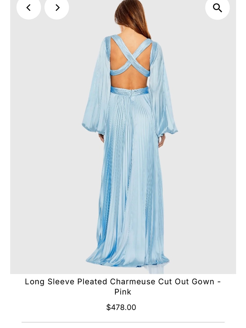 Mac Duggal Light Blue Long Sleeve Pleated Cut-Out Gown size 14 NWT - Picture 4 of 6